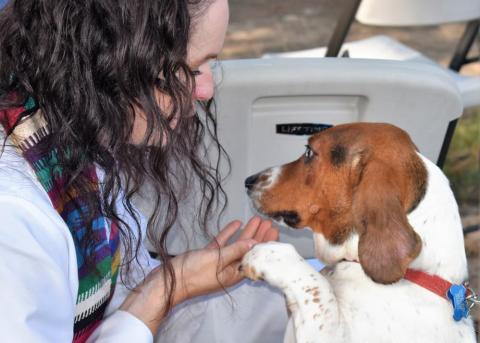 Emily and dog blessing animals